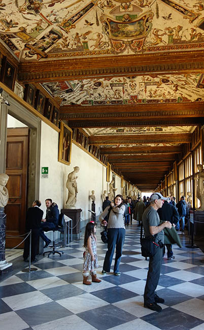 Corridors in the Uffizi. Look at those ceilings!