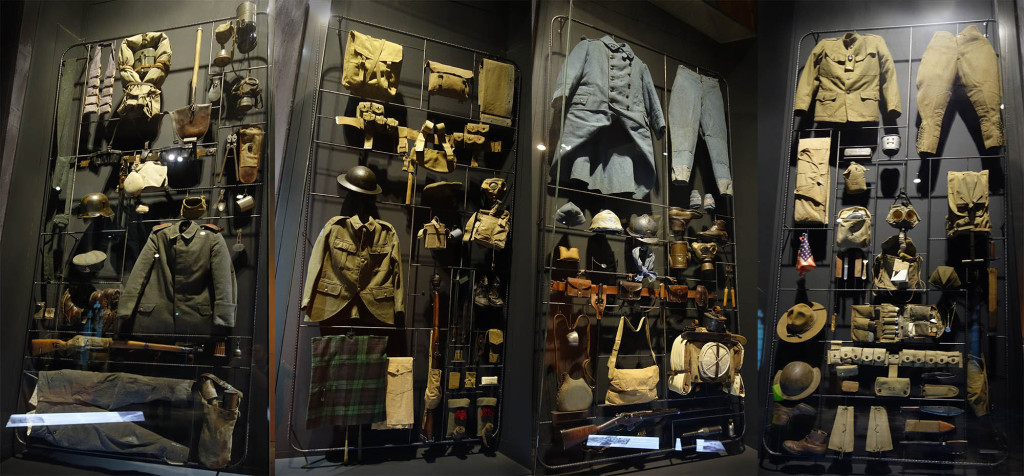 Uniforms at the Ypres museum: German, UK, French, American. Click to expand.