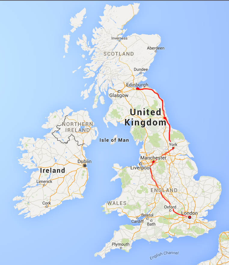 Our itinerary, from London to Edinburgh