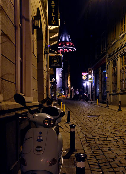 Nighttime view from our street towards Galata tower